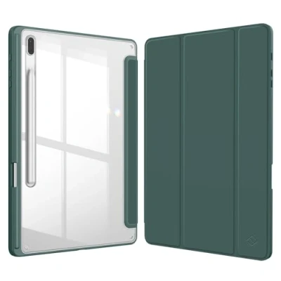 Bild av FINTIE fodral för Samsung Galaxy Tab S8 Plus 2022 / S7 FE 2021/Tab 2020 12,4 tum klart genomskinligt stötskydd, automatisk sömn/väckarklocka, skogsgrön