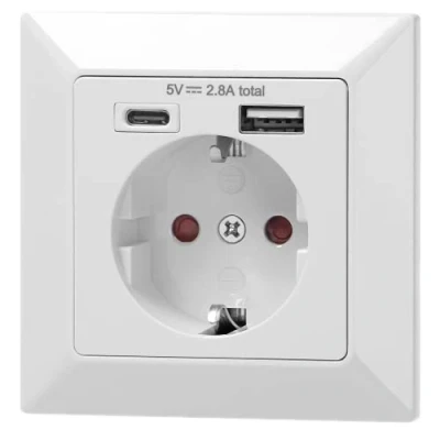 Bild av ORNO AE 13232 (GS) USB uttag infällt vitt, 1 x A + C 5VDC / 2.8A 3680W typ: Schuko