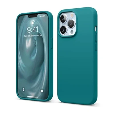 Bild av elago Flytande silikonfodral kompatibelt med iPhone 13 Pro fodral (6,1 tum), premiumsilikon, helkroppsskydd 3 lager stöttåligt telefonfodral, reptåligt mjukt mikrofiberfoder (mörk turkos