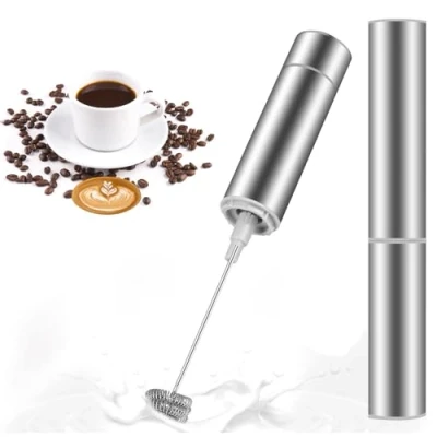 Bild av MOSUO Elektrisk mjölkskummare, minivisp i rostfritt stål, extra stark och batteridriven motor, kaffemixer kräm cappuccino latte cocktails juice