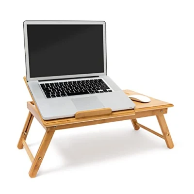 Bild av Relaxdays Sängbricka bambu höjdjusterbar HBT 30,5 x 72,5 35 cm laptopbord för bärbar dator med läslock som laptopstativ vikbart hylla mus och böcker stativ dator, natur