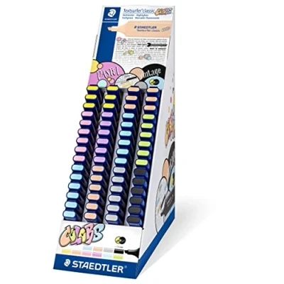 Bild av STAEDTLER 364 C Textsurfare klassisk Pastell textmarkör (hög kvalitet Made in Germany, med stort bläckminne för extra lång markeringsprestanda) 10 ark 60er Display Sorterad