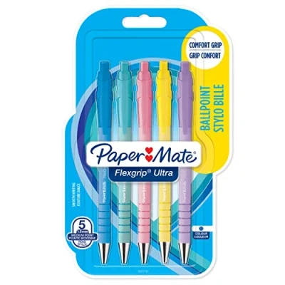 Bild av Paper Mate Flexgrip Ultra Pastell Kulspetspennor Mediumspets (1.0mm) Blått bläck Pennkropp i pastellfärger 5 stycken