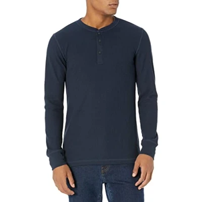 Bild av Amazon Essentials Men&#039;s Långärmad Henley våffelskjorta med smal passform, Marinblå, XS
