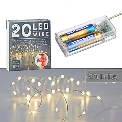 Bild av Cepewa mikrotråd ljuskedja stjärna varm vit silver batteri dekoration belysning jul timer (1 x 20 LED ljuskedja)