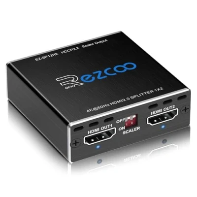 Bild av 4K 60Hz HDMI Splitter 1x2 1080P 120Hz HDCP HDR 18Gbps UHD Dolby Vision Atmos EDID Scaler Dual Monitors 2.0 1 in2 out för PS5, SkyQ, Xbox, Fire Stick, BluRay, Apple TV, Projektor