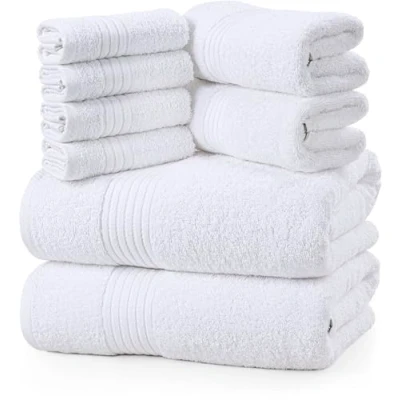 Bild av Utopia Towels 8 delars handduksset, 700 GSM, 2 badhanddukar, handdukar och 4 tvättlappar, vit