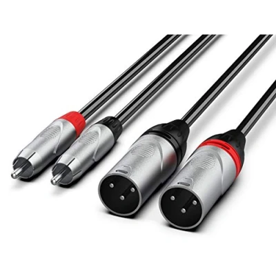Bild av Audibax Pro 2 XLR hane till RCA kabel längd 3 meter, OFC kontakter med hög signalöverföring PVC beläggning maximal isolering diameter 6 mm svart färg