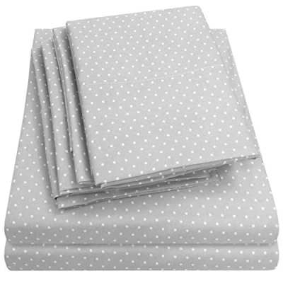 Bild av king Size sänglakan 6 delar, 1500 Supreme kollektionen, fin, borstad mikrofiber, djupa fickor, lakanset, sängkläder 2 extra örngott, king, prickig, grå