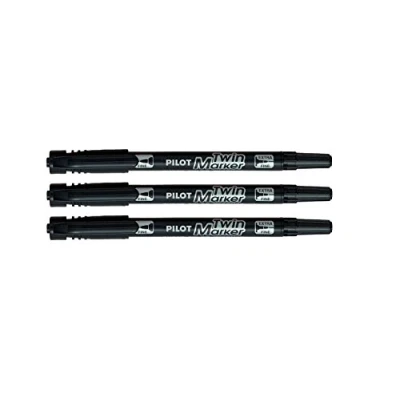 Bild av Pilot Super Colour Twin Tip Marker Permanent Black Ink Fine/Extra Fine (förpackning med 3)