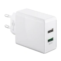 Bild av goobay 44957 2 x USB Quick Charge (QC 3.0) laddare 28 W/snabbladdare laddar upp till 4 snabbare/adapter för iPhone laddkabel, Samsung laddningskabel och annan smartphone/vit