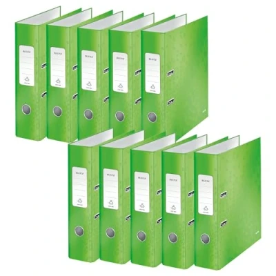 Bild av Leitz kvalitetsmapp 180, 10 pack, A4, 8 cm ryggbredd, laminerad gråkartong, grön, WOW serien, 10050054