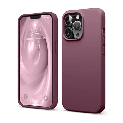 Bild av Elago Flytande silikonfodral kompatibelt med iPhone 13 Pro fodral (6,1 tum premiumsilikon, helkroppsskydd 3 lager stöttåligt telefonfodral, reptåligt mjukt mikrofiberfoder (vinröd)