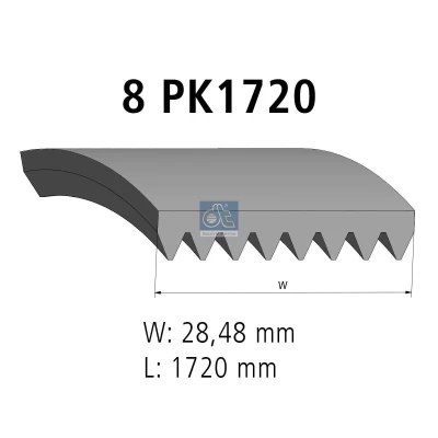 Bild av DT Spare Parts 5.41411 Courroie Poly V 1720 8 EPDM (éthylène propylène diène caoutchouc) DAF: CF 85, VOLVO: FM 12