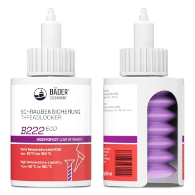 Bild av Bäder Threadlocker B222Eco låghållfast lila 50 ml flaska högtemperaturbeständig, fluorescerande fungerar på alla metaller och trådar, för stora trådar tillverkad i Tyskland