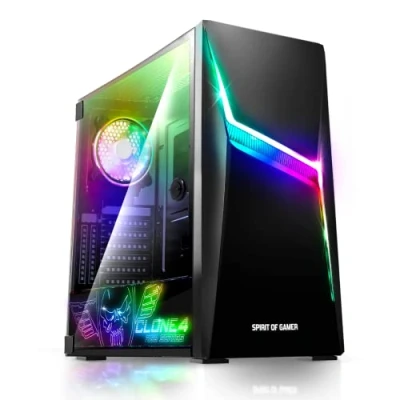 Bild av Spirit Of Gamer Clone 4 RGB PC fodral med transparent härdat glasvägg skapa din speldator medium torn kompatibel ATX/MATX/ITX 2 120 mm adresserbara fläktar ingår