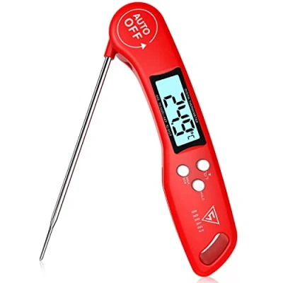 Bild av DOQAUS Kötttermometer, Omedelbar Läsa Matlagningstermometer, Digital Mattermometer Bakgrundsbelysning LCD skärm Vikbar Lång Sond och Automatisk På/Av, Perfekt för Kök, Grill, Vatten, Kött, Mjölk (röd)