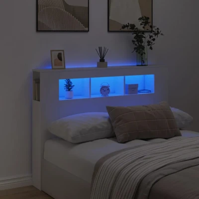 Bild av Sänggavel LED vit 140x18,5x103,5 cm konstruerat trä