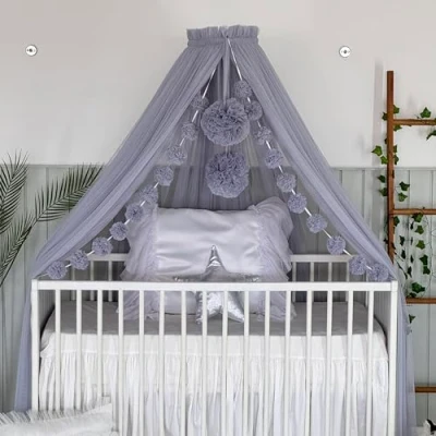 Bild av Babyfancyroom Sänghimmel för babysäng, prinsessbabyvagga, myggnät, sidosänghimmel, babyrumsdekoration, baldakin barnrum av premiumtyll (ljusgrå)