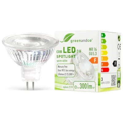 Bild av greenandco® CRI 80+ 2700K 38 LED spot ersätter 35W GU5.3 MR16 halogenstrålkastare, 3W 300lm varmvit 12V AC/DC, inte dimbar