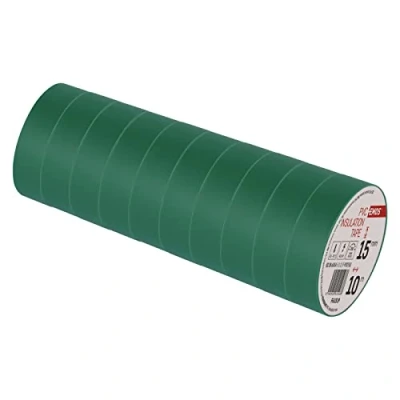 Bild av EMOS PVC isoleringstejp, grön, 10 pack, 15 mm x m, 0,13 bandtjocklek, självhäftande, hög spänningsbeständighet och applikationstemperaturområde, UV resistent, vattentät, utan textiltyg