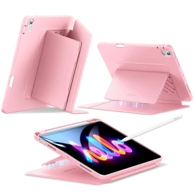 Bild av ESR Fodral för iPad Air 11&quot; M3/M2 (2025/2024), 5e/4:e generationen (2022/2020), vertikalt stativ, flera stödvinklar, ultra stabil med pennhållare, flip serien, rosa