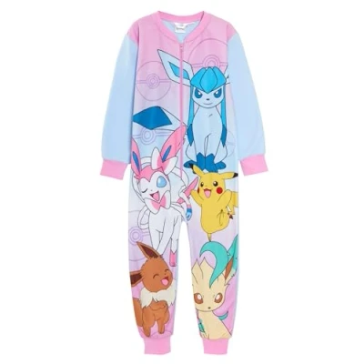 Bild av Flickor Pokemon Onesie Allt i ett mysig fleecepyjamas Barn Blixtlås Loungewear Fleece Sovdräkt, mång, 7 8 År