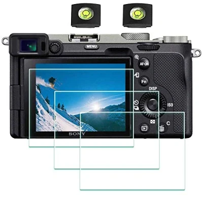 Bild av ULBTER A7C skärmskydd tillämpligt för Sony Alpha 7C Inte A7CII/A7CR Kamera och hot skoskydd [3 + 2 pack] 0,3 mm 9H hårdhet härdat glasskydd anti skrapa bubbla