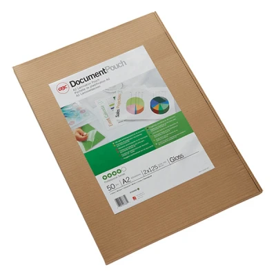 Bild av GBC lamineringsfolier A2 125 mic, robusta lamineringsväskor i 50 pack, storformat, glänsande, transparent, perfekt för kontor och skola, 3745099