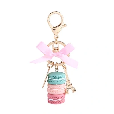 Bild av Whale Front färgglada söta Macaron nyckelring ring Eiffeltornet charm väska handväska dekoration för barn födelsedagspresent (grön)