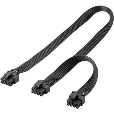 Bild av goobay 59714 nätdel kabel 8 stifts uttag till dubbel 6+2 kontakt för PCIe/strömkabel anslutning dubbla 6 stift och grafikkort/PCI Express grafikkort/svart/1 x 23 cm 1 63
