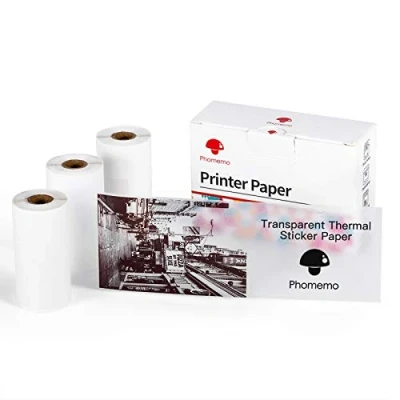 Bild av Phomemo Transparent papper för M02PRO, T02, M02, M02S, M03, M03AS, M04S, M04AS Miniskrivare smartphones, 53mm x 3,5 m, 3 rullar