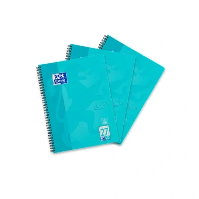 Bild av Oxford Touch Collegeblock A4 linjerat, med dubbelkant, 80 ark, aqua, 3 stycken