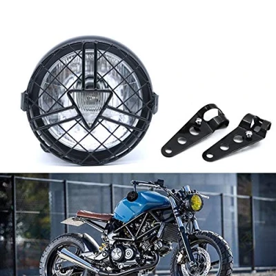 Bild av evomosa Universal motorcykel framstrålkastare, 15 cm halogen strålkastare med lampskärm skydd retro för café Racer Bobber CG125 GN125 (vit)