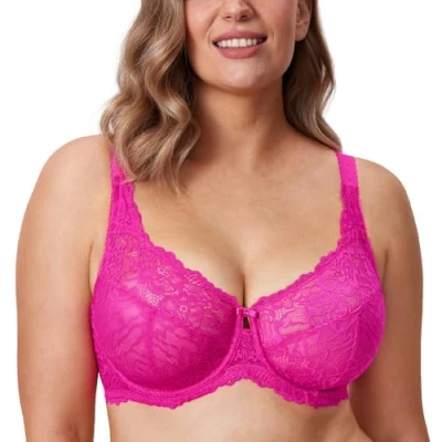 Bild av DELIMIRA Kvinnors Plus Size Minimizer BH Full täckning Lace Unfodred Underwire B K koppar Glitter Pink 80C