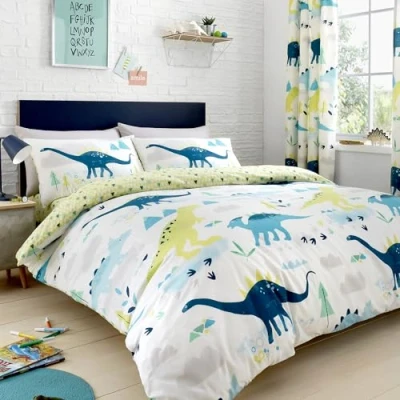 Bild av Bedlam lyser i mörkret dinosaurie, påslakan dubbel sängstorlek (200 x 200 cm) vändbar design (geometrisk triangel) dinosauriebädde för barn sovrumstillbehör