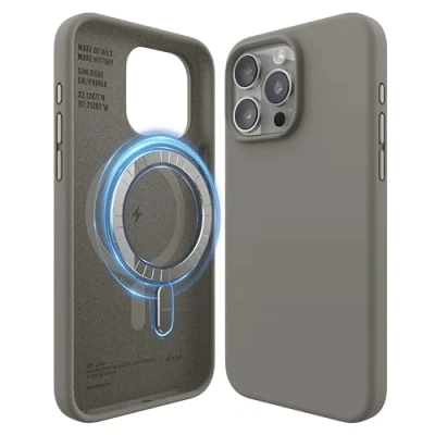 Bild av elago Magnetiskt Silikon Fodral Kompatibelt med iPhone 15 Pro Max 6,7 tum, alla MagSafe Tillbehör Inbyggda Magneter, Mjukt Grepp Silikon, Stötsäker [mediumgrå]