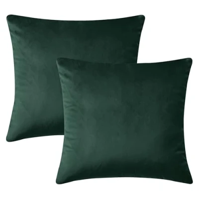 Bild av Hafaa kuddöverdrag 45 x cm (2 pack) fyrkantigt överdrag i krossad sammet dekorativt mjukt för soffa sovrum med osynlig dragkedja (mörkgrön, cm)
