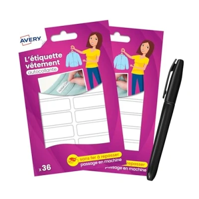Bild av Avery Vita självhäftande klädetiketter med markör set 72 (2 påsar 36) format 1,3 x 4,5 cm