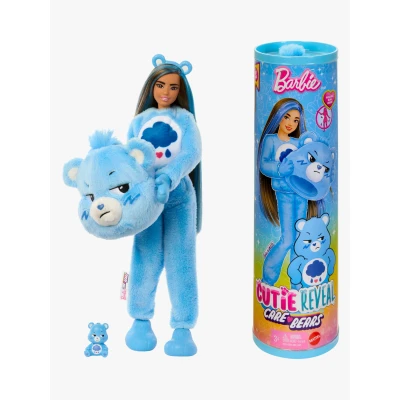 Bild av Barbie Cutie Reveal docka och tillbehör, Care Bears serien, modedocka i Grumpy Bear dräkt med tio överraskningar, däribland färgförändring minibjörn, JCN96