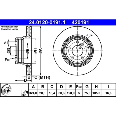 Bild av ATE 24.0120 0191.1 Disque de frein 324,0 20,0 5 120,0 ventilé revêtu à haute teneur en carbone BMW: X5