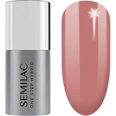 Bild av S240 Semilac One Step Hybrid nagellack 3 i 1 beige färg persika 5 ml innovativ UV LED färglack