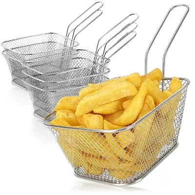 Bild av COM FOUR® 6x mini pommes frites serveringskorg 430 rostfritt stål snackskål Silver frityrkorgar med handtag (Korg 06 stycken)