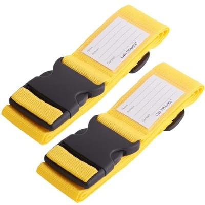 Bild av OW Travel Personliga Bagageband för Resväskor (Gul 2 pack) Lätt Att Upptäcka Robusta Resväskremmar med Bagageetiketter. Resebälte Resväska Bagage. Väska Rem Fodral Bälten