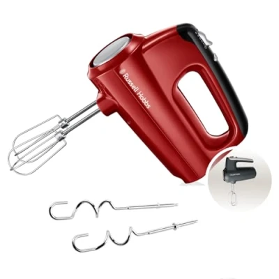 Bild av Russell Hobbs elvisp, 5 hastigheter, turbofunktion, förkromade vispar och degkrokar, diskmaskinssäkra tillbehör, 350W, röd, Desire 24670 56