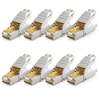 Bild av deleyCON 8x CAT 6a Nätverkskontakt RJ45 Verktygsfri Skärmad 10 Gbit/s Nätverk Kontakt för Styva Råkabel Installationskabel Ethernet LAN DSL Patchkabel
