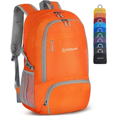 Bild av ZOMAKE Ultralätt Vikbar Ryggsäck 30L,Små Vattentät Vandring Packbar För Kvinnor Män Utomhus Camping Bergsklättring Promenader Cykling(Orange)