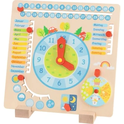 Bild av goki 58398 årsklocka av trä barn lär sig lekfullt kalender, årstid, väder och tid för att förstå