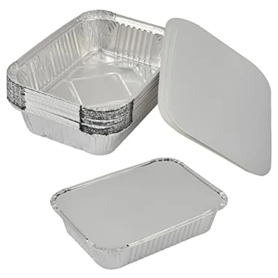 Bild av CENBEN 20 st stora rektangulära aluminiumbehållarpannor med lock, 1 900 ml aluminiumbrickor foliebrickor bra för bakning BBQ matlagning lagring frysning (26,5 x 19,2 6,5 cm/10,4 7,6