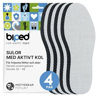 Bild av biped 4 par inläggssulor med aktivt kol och latexdämpning för temperaturreglering, hygieniska, friska skor fötter z2727 (48)